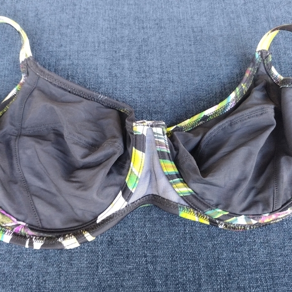 Fantasie Palm Valley Bikini Top Black Green Size 36DD Full Cup Wrap Front 6760 - Picture 2 of 4